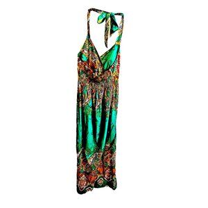 MYTH Paisley Floral Halter Long Midi Maxi Dress Padded Bra Smock Back Size S New